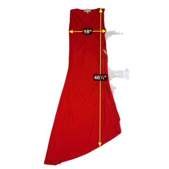 Michael Kors Red Asymmetric Gold Hardware Sleeveless Ruched Dress Womens Large L - Picture 11 of 11